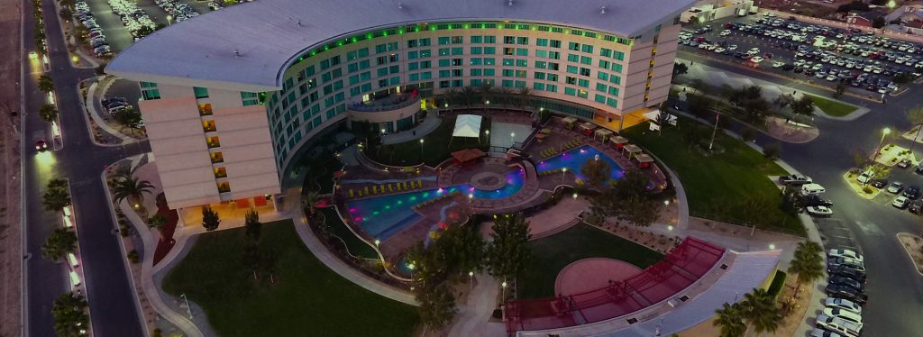 Overhead shot of Tachi Palace Casino during sunset